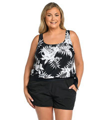 Maxine Women's Plus Size Tropic Paradise Banded Scoop Blouson Tankini Top