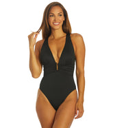 Dolfin Aquashape Women's Solid Contemporary Deep V-Neck One Piece Swimsuit