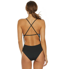 Arena Women's Dark Floral Stripes Accelerate Back One Piece Swimsuit