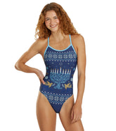 Sporti Granny Sweater Hanukkah Thin Strap One Piece Swimsuit (22-44)