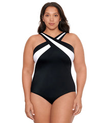 Longitude Women's Plus Size Private Party Crossover One Piece Swimsuit