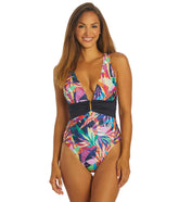 Dolfin Aquashape Women's Print Contemporary Deep V-Neck One Piece Swimsuit