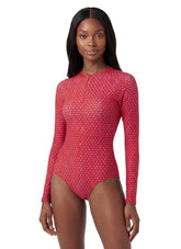 Sporti Active Tidal Dots Zip Front Long Sleeve One Piece Swimsuit
