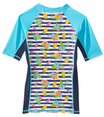 Sporti Girls' UPF 50+ Paradise Stripe Colorblock S/S Sport Fit Rash Guard