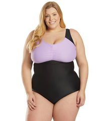 Sporti Plus Size Conservative Colorblock Girl Leg One Piece Swimsuit