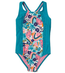 Speedo Girls' Ruffled Detail Racerback One Piece Swimsuit (Big Kid)