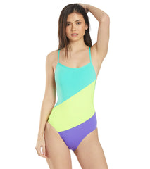 Sporti Renew Chlorine Proof Colorblock Tie Back One Piece Swimsuit