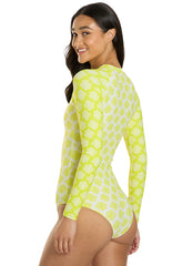 Sporti Active Coral Bloom Zip Front Long Sleeve One Piece Swimsuit