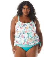Beach House Women's Plus Size Floral Fantasy Sarah Side Tie Blouson Tankini Top