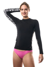 EQ Swimwear Unisex Black Zebra Long Sleeve Rash Guard