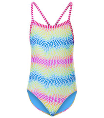 Dolfin Girls' Rainbow Check Printed One Piece Swimsuit (Big Kid)
