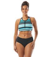 Beach House Women's Shorelines Stripe Synergy Zip Front Bikini Top