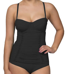 Jantzen Solid Pleated Bustier Maillot One Piece Swimsuit