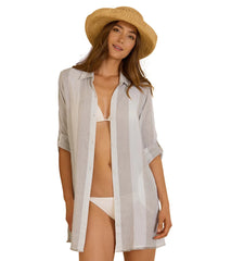 Tommy Bahama Women's Rugby Stripe Boyfriend Cover Up Shirt