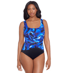 Longitude Women's Infinite Shine Twist Pull Sash Tank Long Torso One Piece Swimsuit