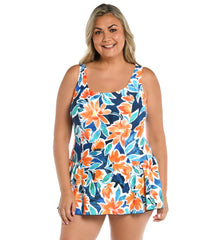 Maxine Women's Plus Size Joyful Blooms Princess Seam Swim Dress