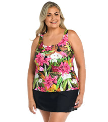Maxine Women's Plus Size Exotic Jungle Scoop Neck Tankini Top