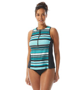 Beach House Women's Shorelines Stripe Racer Zip Front Tankini Top