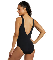 Sunmarin Women's Chlorine Proof V Neck Piped One Piece Swimsuit