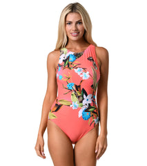 Jantzen Women's Botanical Beauty Farrah High Neck One Piece Swimsuit