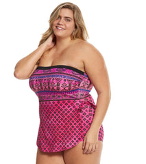 Maxine Plus Size Island Paisley Bandeau Sarong One Piece Swimsuit