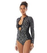 Beach House Women's Desert Giraffe Sculpt Long Sleeve Zip Front Two Piece Swimsuit
