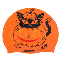 Sporti Limited Edition Pumpkin Cat Silicone Swim Cap Jr.