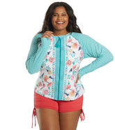 Beach House Women's Plus Size Floral Fantasy Scarlett Sun Guard Long Sleeve Top