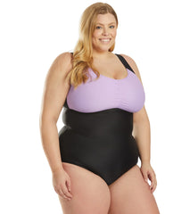Sporti Plus Size Conservative Colorblock Girl Leg One Piece Swimsuit