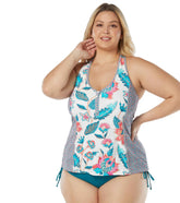 Beach House Women's Plus Size Vineland Floral Erinna Zip Front Racerback Tankini Top