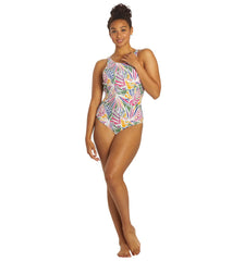 Sporti Active Tropical Palm High Neck Tie Back One Piece Swimsuit