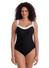 Longitude Women's Long Torso Texture Luxe Sweetheart Tank One Piece Swimsuit
