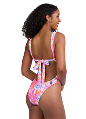 JOLYN Women's Jiro Orchids Rib Tie-Back One Piece Swimsuit