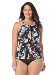 Beach House Women's Plus Size Endless Summer Jaclyn High Neck Tiered Ruffle Tankini Top