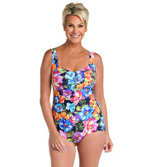 Maxine Women's Botanic Garden Shirred Front Girl Leg One Piece Swimsuit