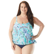 Beach House Women's Plus Size Bay Dreaming Sarah Side Tie Blouson Tankini Top