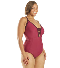 Speedo Plus Size Active Chlorine Resistant Plunge V Neck One Piece Swimsuit