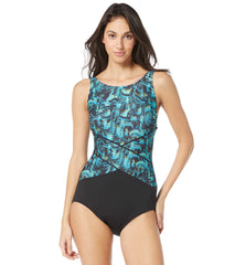 Gabar Women's Abstract Bloom High Neck One Piece Swimsuit (C/D Cup)
