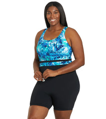 Sporti Plus Size HydroLast Aquarelle Palm Chlorine Resistant Scoop Back Unitard One Piece Swimsuit