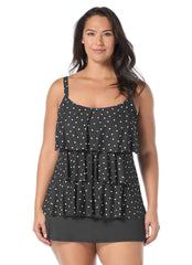 Beach House Women's Plus Size Sailor Dot Jane Ruffle Tankini Top