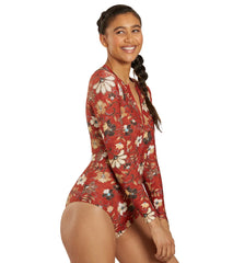 Sporti Active Vintage Bali Zip Front Long Sleeve One Piece Swimsuit