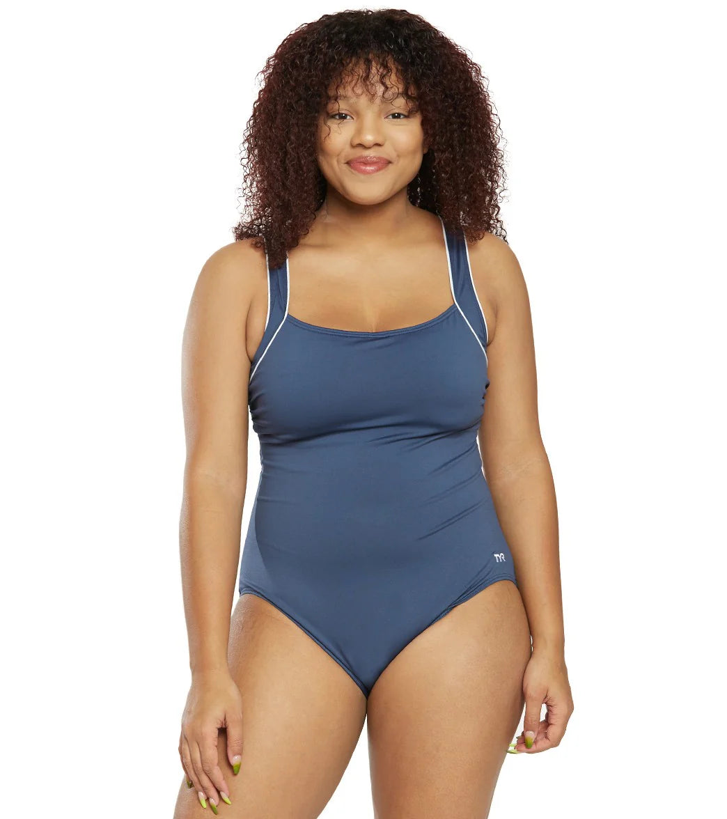 TYR Women's Solid Square Neck Controlfit Chlorine Resistant One Piece Swimsuit