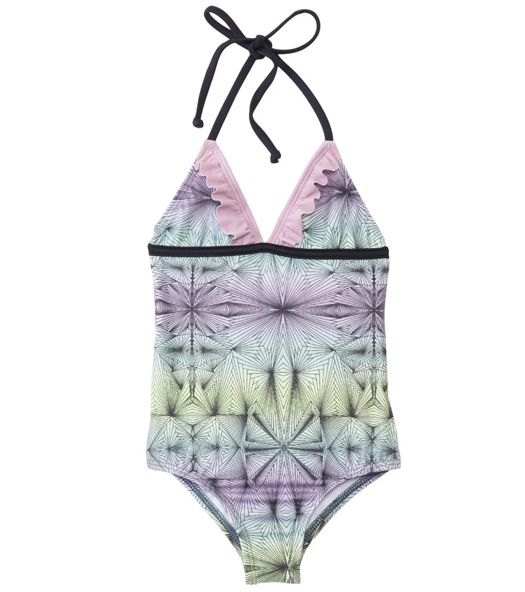 Hurley Girls' Fine Lines Ruffle Halter One Piece Swimsuit (4yrs-6X)