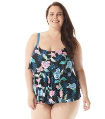 Beach House Women's Plus Size Floral Fantasy Jane Ruffle Tankini  Top