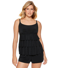 Longitude Little Black Dress Ruffle Long Torso Swim Romper