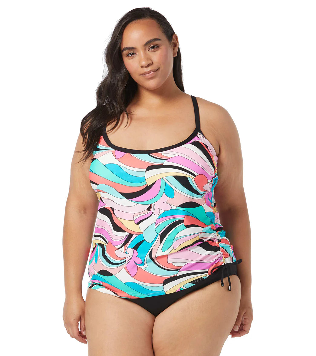 Beach House Women's Plus Size Saltwater Swirl Bridget Drawstring Side Tankini Top