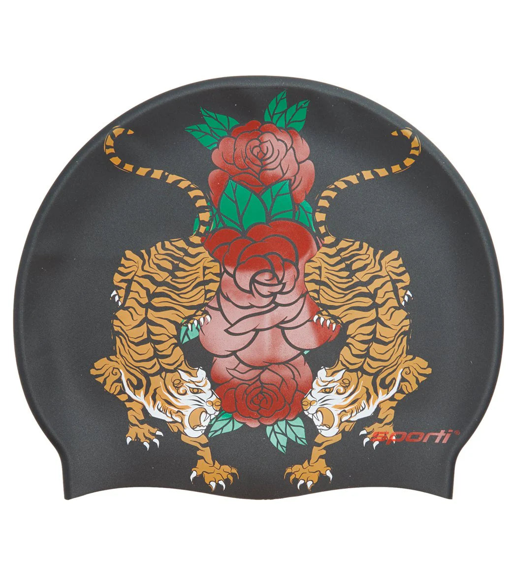 Sporti Tiger and Roses Silicone Swim Cap