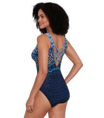 Longitude Women's Crown Jewels Double Cross Back Tank Long Torso One Piece Swimsuit