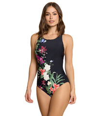 Jantzen Women's Floral Fantasy Layla Cross Back High Neck One Piece Swimsuit
