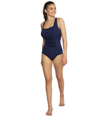 Speedo Women's Solid Shirred Tank One Piece Swimsuit